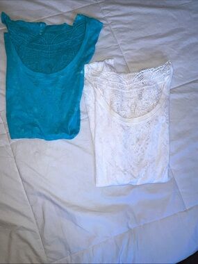 Derek Heart Lace-Trim Tank Tops in White